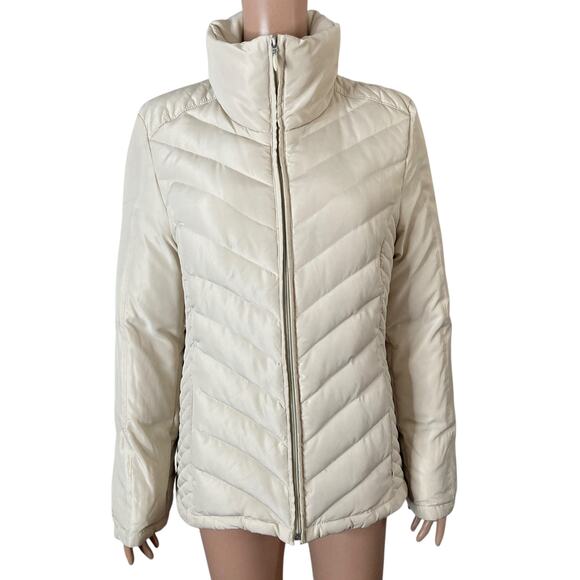 Kenneth Cole Reaction Jacket Womens Large Quilted Down Feather Off White - Picture 12 of 14